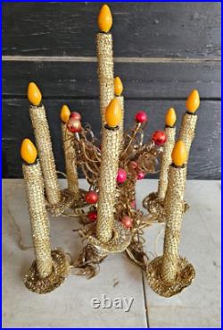 Vintage Mirostar 18 Gold Christmas Tree Red Mercury Glass GOLD MESH 9 CANDLES