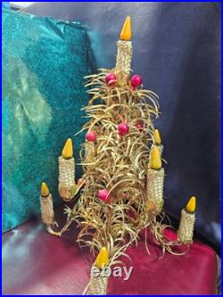 Vintage Mirostar 18 Gold Christmas Tree Red Mercury Glass GOLD MESH 9 CANDLES