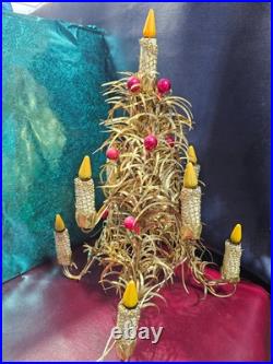 Vintage Mirostar 18 Gold Christmas Tree Red Mercury Glass GOLD MESH 9 CANDLES
