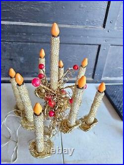 Vintage Mirostar 18 Gold Christmas Tree Red Mercury Glass GOLD MESH 9 CANDLES