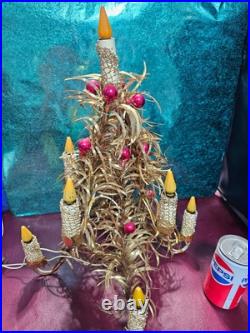 Vintage Mirostar 18 Gold Christmas Tree Red Mercury Glass GOLD MESH 9 CANDLES