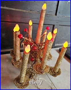 Vintage Mirostar 18 Gold Christmas Tree Red Mercury Glass GOLD MESH 9 CANDLES