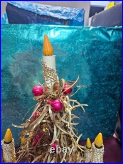 Vintage Mirostar 18 Gold Christmas Tree Red Mercury Glass GOLD MESH 9 CANDLES