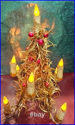 Vintage Mirostar 18 Gold Christmas Tree Red Mercury Glass GOLD MESH 9 CANDLES