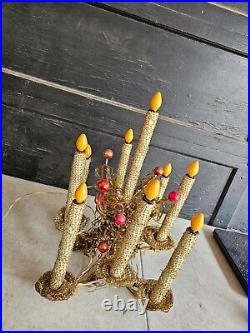 Vintage Mirostar 18 Gold Christmas Tree Red Mercury Glass GOLD MESH 9 CANDLES