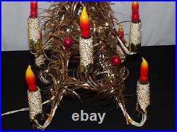 Vintage Mirostar 18 Gold Christmas Tree with Red Mercury Glass Balls Flame Bulb