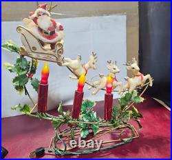 Vintage Mirostar Lighted Christmas Decoration Santa And Sleigh Reindeer Japan