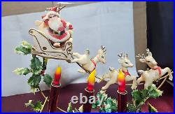 Vintage Mirostar Lighted Christmas Decoration Santa And Sleigh Reindeer Japan