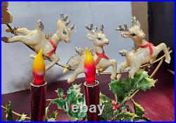 Vintage Mirostar Lighted Christmas Decoration Santa And Sleigh Reindeer Japan