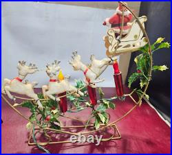 Vintage Mirostar Lighted Christmas Decoration Santa And Sleigh Reindeer Japan