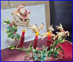 Vintage Mirostar Lighted Christmas Decoration Santa And Sleigh Reindeer Japan