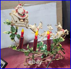 Vintage Mirostar Lighted Christmas Decoration Santa And Sleigh Reindeer Japan