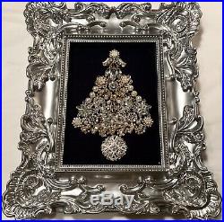 Vintage Mod Rhinestone Jewelry Christmas Tree Framed Picture