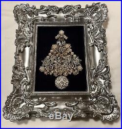 Vintage Mod Rhinestone Jewelry Christmas Tree Framed Picture