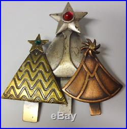 Vintage Modernist Signed KC Rhinestone 3 Tone Christmas Tree Pin Brooch Rare