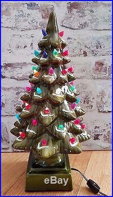 Vintage Mold 18 Ceramic Lighted Christmas Tree with Colored Bulbs