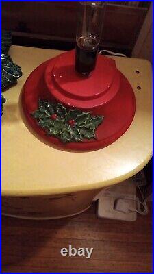 Vintage Molded Ceramic Christmas Tree 17 Tall w Blue Lights w Red Base