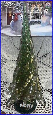 Vintage Murano 11 1/4 Glass Christmas Tree Green Gold Controlled Bubble Strand