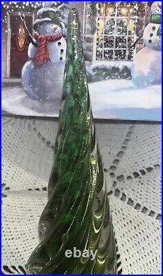 Vintage Murano 11 1/4 Glass Christmas Tree Green Gold Controlled Bubble Strand