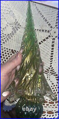 Vintage Murano 11 1/4 Glass Christmas Tree Green Gold Controlled Bubble Strand