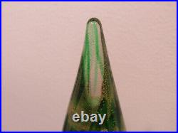 Vintage Murano 7 1/8 Glass Christmas Tree Green With Gold Wavy Metallic