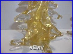 Vintage Murano Art Glass CHRISTMAS Trees 10.25 10 Set Of 2 GOLD Aventurine