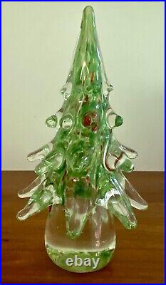 Vintage Murano Art Glass Christmas Tree Clear With Green & Red Colors 10 Inches
