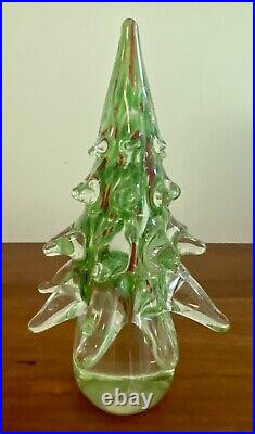 Vintage Murano Art Glass Christmas Tree Clear With Green & Red Colors 10 Inches