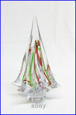 Vintage Murano Art Glass Christmas Tree Red White Green Swirls 7 1/2 Mid Cen