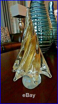 Vintage Murano Art Glass GOLD FLECK Aventurine Spiral Christmas Tree