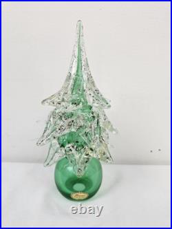 Vintage Murano Art Glass Green Gold Specks Christmas Tree Sculpture 7