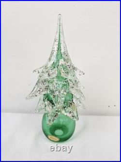 Vintage Murano Art Glass Green Gold Specks Christmas Tree Sculpture 7