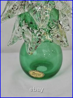 Vintage Murano Art Glass Green Gold Specks Christmas Tree Sculpture 7