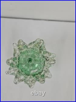 Vintage Murano Art Glass Green Gold Specks Christmas Tree Sculpture 7