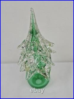 Vintage Murano Art Glass Green Gold Specks Christmas Tree Sculpture 7