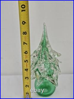 Vintage Murano Art Glass Green Gold Specks Christmas Tree Sculpture 7