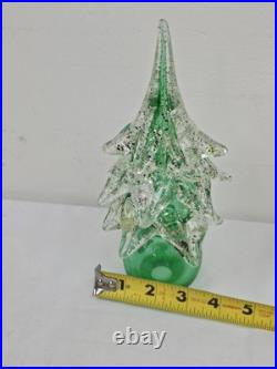 Vintage Murano Art Glass Green Gold Specks Christmas Tree Sculpture 7