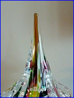 Vintage Murano Art Glass Striped Christmas Tree Figurine Sculpture with Label