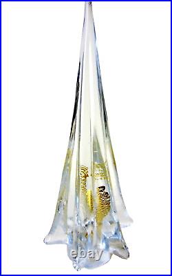 Vintage Murano Clear Glass Christmas Tree Gold Leaf Interior