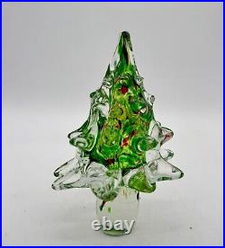 Vintage Murano Clear Red Green Hand Blown Art Glass Christmas Tree Swirl 10