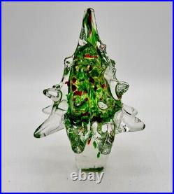 Vintage Murano Clear Red Green Hand Blown Art Glass Christmas Tree Swirl 10