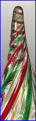 Vintage Murano Glass Christmas Tree Green Red Stripes With Gold And Label