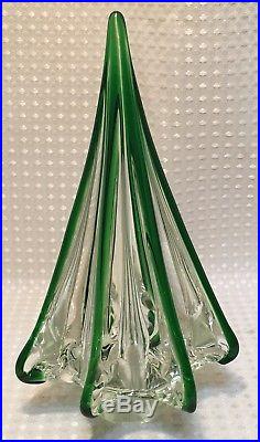 Vintage Murano Glass Christmas Tree Hand Blown Clear & Green Italian Art 9