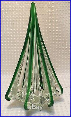 Vintage Murano Glass Christmas Tree Hand Blown Clear & Green Italian Art 9