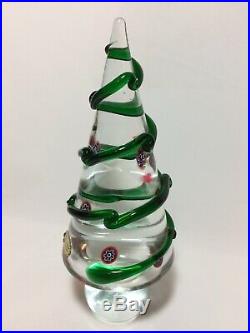 Vintage Murano Glass Christmas Tree Italy Millefiori Paperweight Swirl 8 Inches