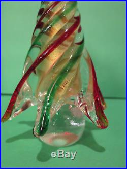 Vintage Murano Glass Christmas Tree Red Green Swirl on Branches Gold Flecks