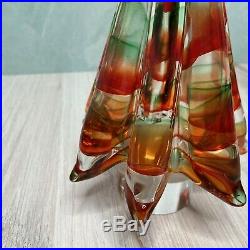 Vintage Murano Italy Art Glass 8.75 Red and Green Swirl Christmas Tree