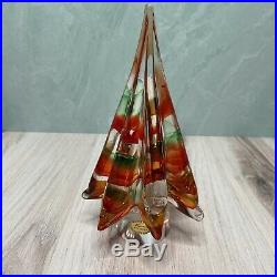 Vintage Murano Italy Art Glass 8.75 Red and Green Swirl Christmas Tree