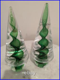 Vintage Murano Italy Art Glass Green and Gold Swirl Christmas Tree 7.5