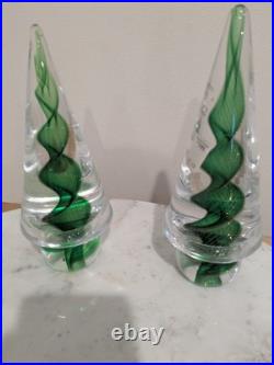 Vintage Murano Italy Art Glass Green and Gold Swirl Christmas Tree 7.5